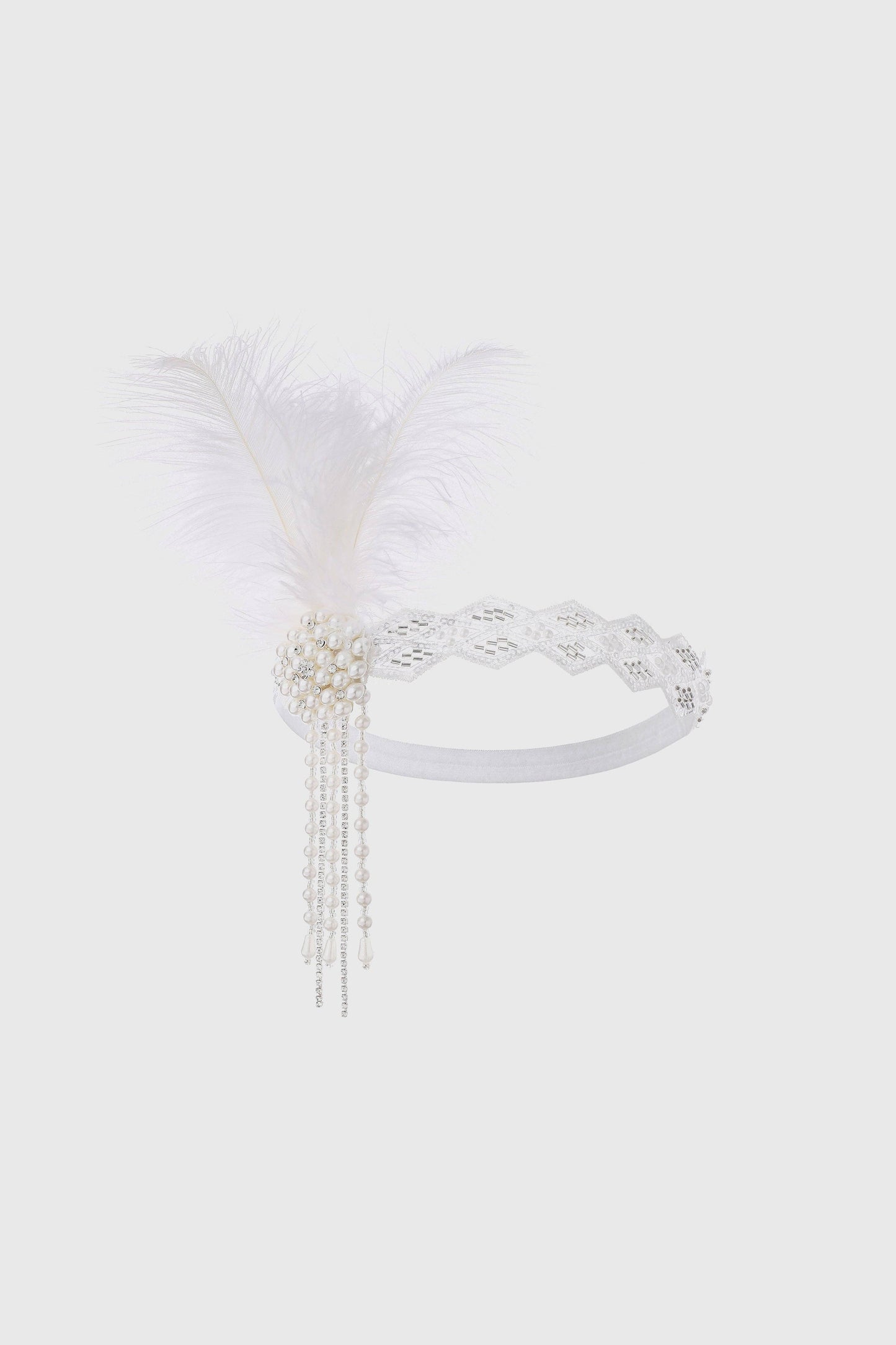 Beaded Rhinestone Floral Feather Headband