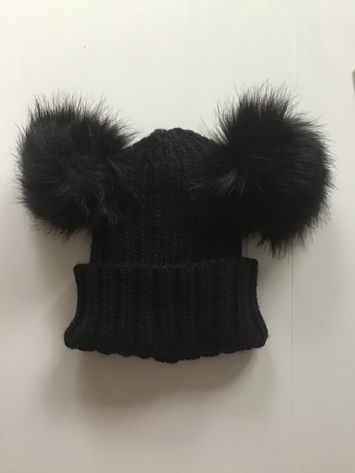 Luxury Ladies Grey and Black Pom Pom Hat