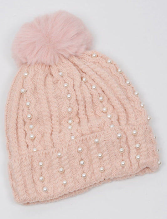Ladies pearl embellished thick wholly bobble hat